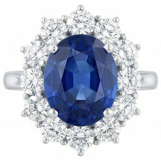 Round And Oval Ceylon Sapphire 6 Carat Natural Earth Mined DIAMOND ( NOT LAB GROWN ) Ring White Gold 14K