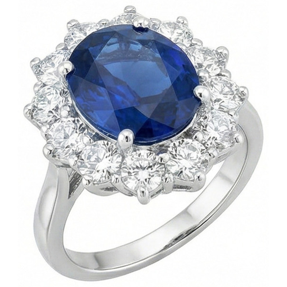 Round And Oval Ceylon Sapphire 6 Carat Natural Earth Mined DIAMOND ( NOT LAB GROWN ) Ring White Gold 14K