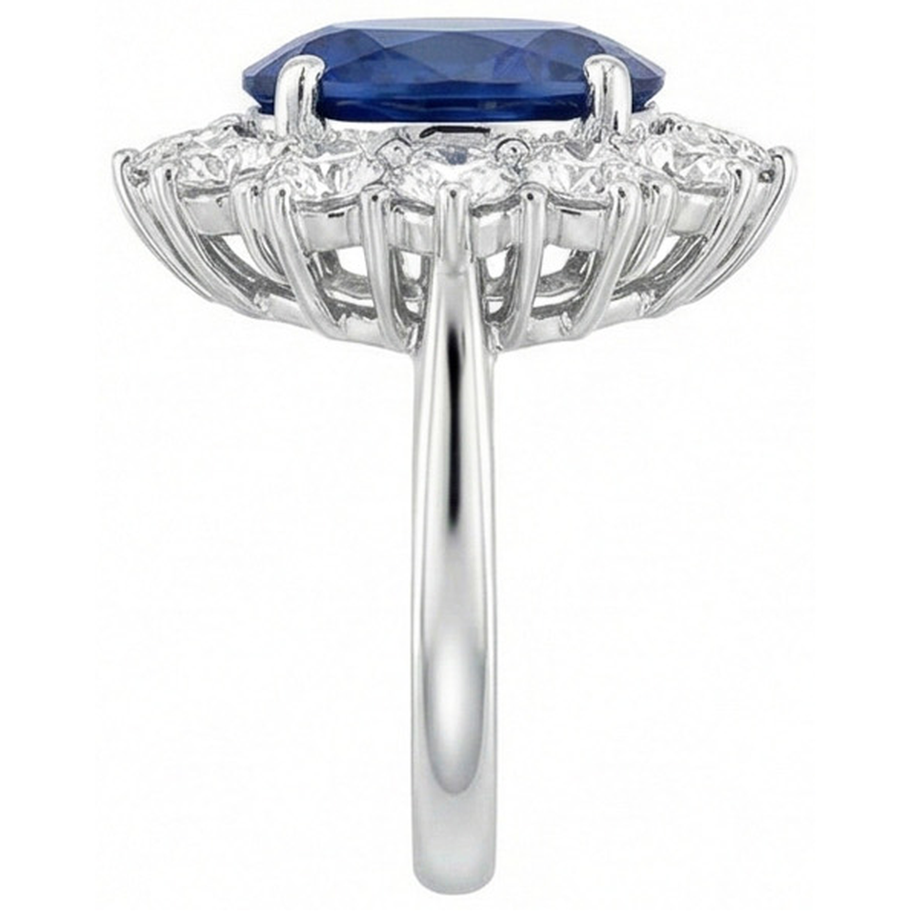 Round And Oval Ceylon Sapphire 6 Carat Natural Earth Mined DIAMOND ( NOT LAB GROWN ) Ring White Gold 14K