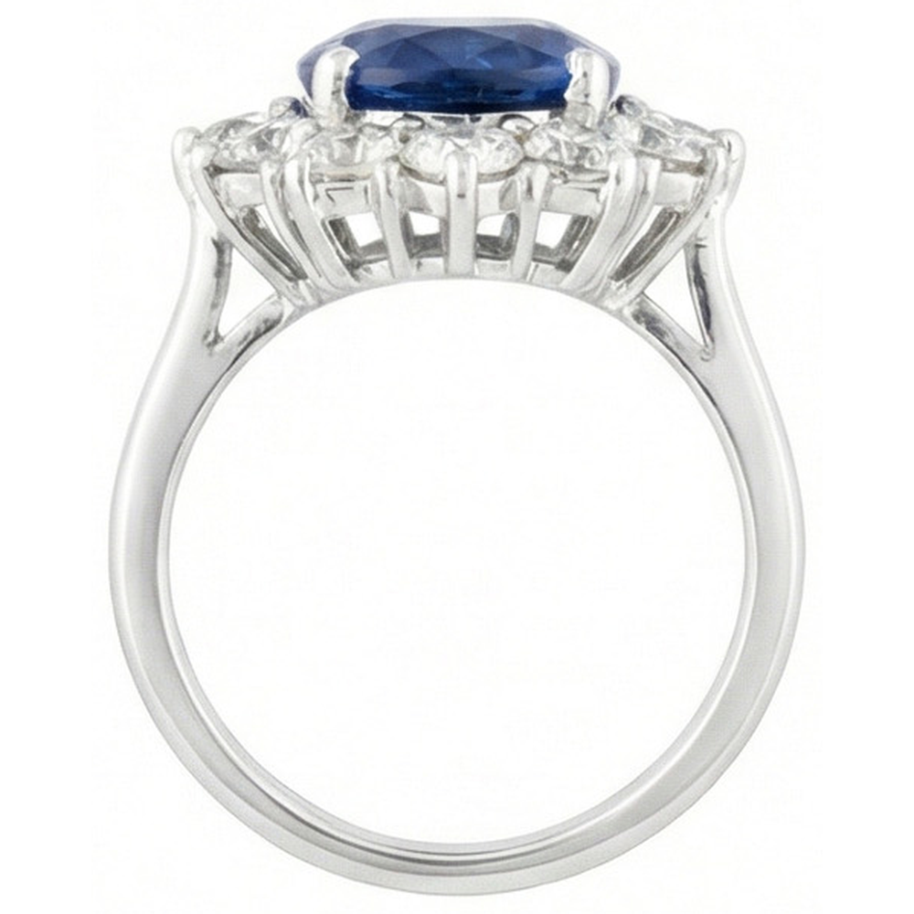Round And Oval Ceylon Sapphire 6 Carat Natural Earth Mined DIAMOND ( NOT LAB GROWN ) Ring White Gold 14K