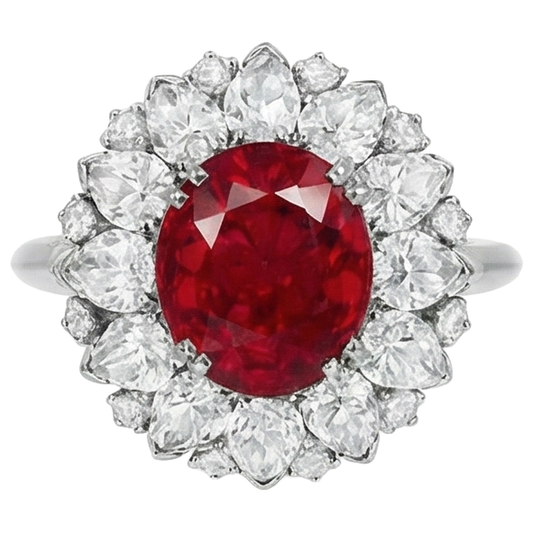 Round And Pear Cut Natural Earth Mined Diamonds With Ruby Ring 17.75 Ct White Gold 14K