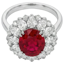 Round And Pear Cut Natural Earth Mined Diamonds With Ruby Ring 17.75 Ct White Gold 14K