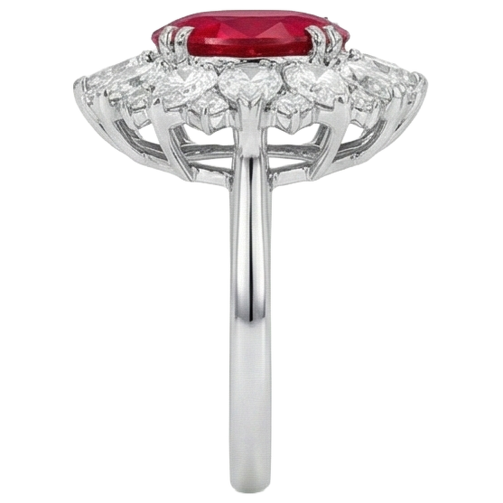 Round And Pear Cut Natural Earth Mined Diamonds With Ruby Ring 17.75 Ct White Gold 14K