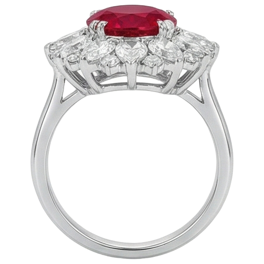 Round And Pear Cut Natural Earth Mined Diamonds With Ruby Ring 17.75 Ct White Gold 14K