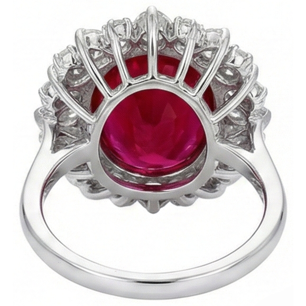 Round And Pear Cut Natural Earth Mined Diamonds With Ruby Ring 17.75 Ct White Gold 14K