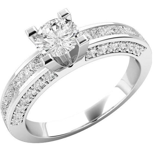 Round And Princess Cut 5 Ct Genuine Diamond Solitaire Ring With Accents
