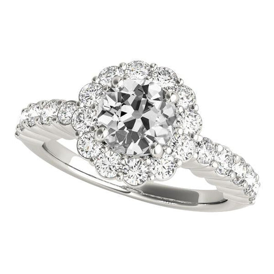 Round Anniversary Old Mine Cut Halo Natural Diamond Ring Prong Set 4.75 Carats