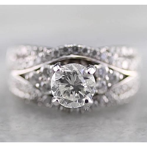 Round Anniversary Ring Natural Diamond 2 Carats Fancy White Gold 14K