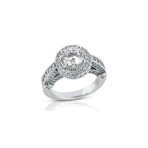 Round Antique Style Real Diamond Halo Ring Fine Gold 1.50 Ct.