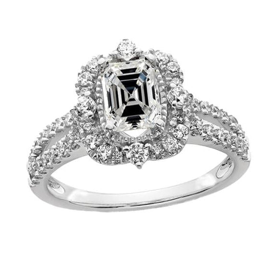 Round & Asscher Real Diamond Halo Ring Split Shank White Gold 4.50 Carats