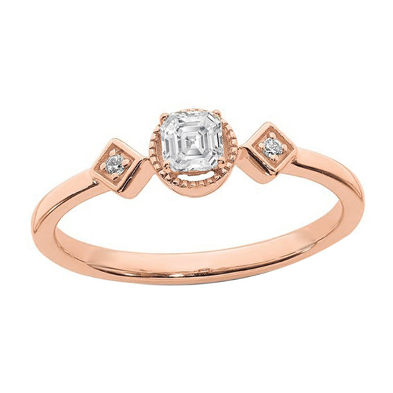 Round & Asscher Real Diamond Three Stone Ring Prong Set 2 Carats Rose Gold