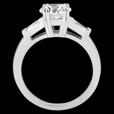 Round & Baguette Real Diamond 1.91 Carat Three Stone Style Engagement Ring