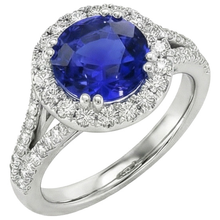 Round Blue Sapphire & Halo Natural Earth Mined Diamond Engagement Ring 10 Carats New