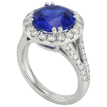 Round Blue Sapphire & Halo Natural Earth Mined Diamond Engagement Ring 10 Carats New