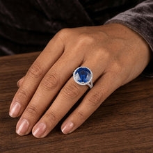 Round Blue Sapphire & Halo Natural Earth Mined Diamond Engagement Ring 10 Carats New