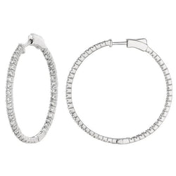 Round Brilliant 2 Carat Real Diamond 2 Pointer Hoop Pair Earring WG 14K