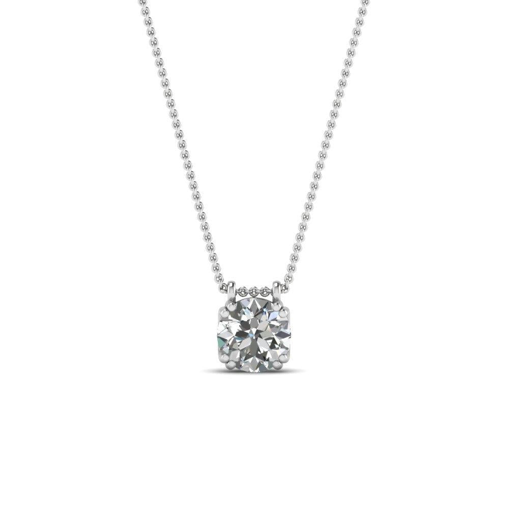 Round Brilliant Cut 1 Carat Natural Diamond Necklace Pendant 14K White Gold