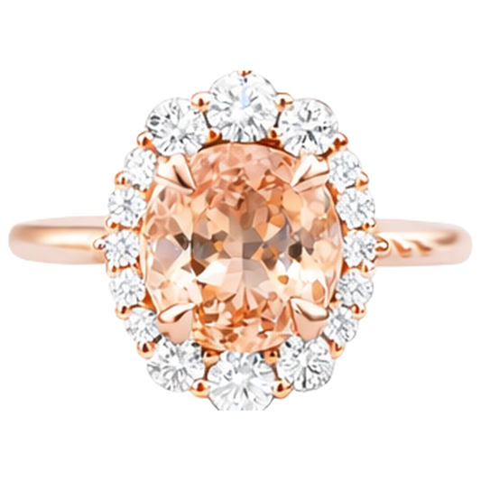 Round Brilliant Cut 15 Ct Morganite And Natural Earth Mined Diamonds Ring 14K Rose Gold