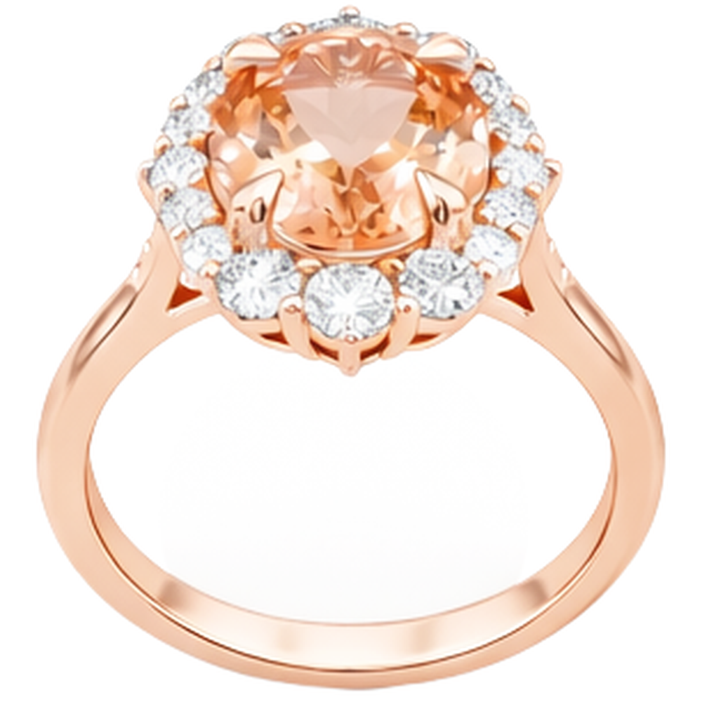 Round Brilliant Cut 15 Ct Morganite And Natural Earth Mined Diamonds Ring 14K Rose Gold