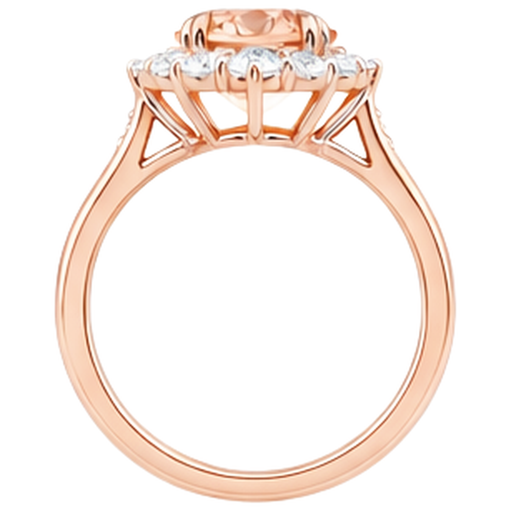 Round Brilliant Cut 15 Ct Morganite And Natural Earth Mined Diamonds Ring 14K Rose Gold