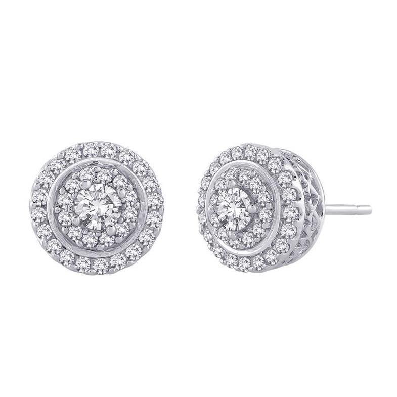 Round Brilliant Cut 1.65 Ct. Real Diamonds Lady Halo Studs Earrings WG 14K