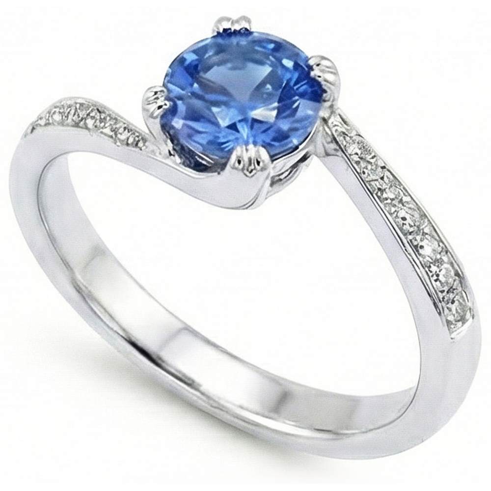 Round Brilliant Cut 2.50 Ct Sri Lanka Sapphire Natural Earth Mined Diamond Ring White Gold