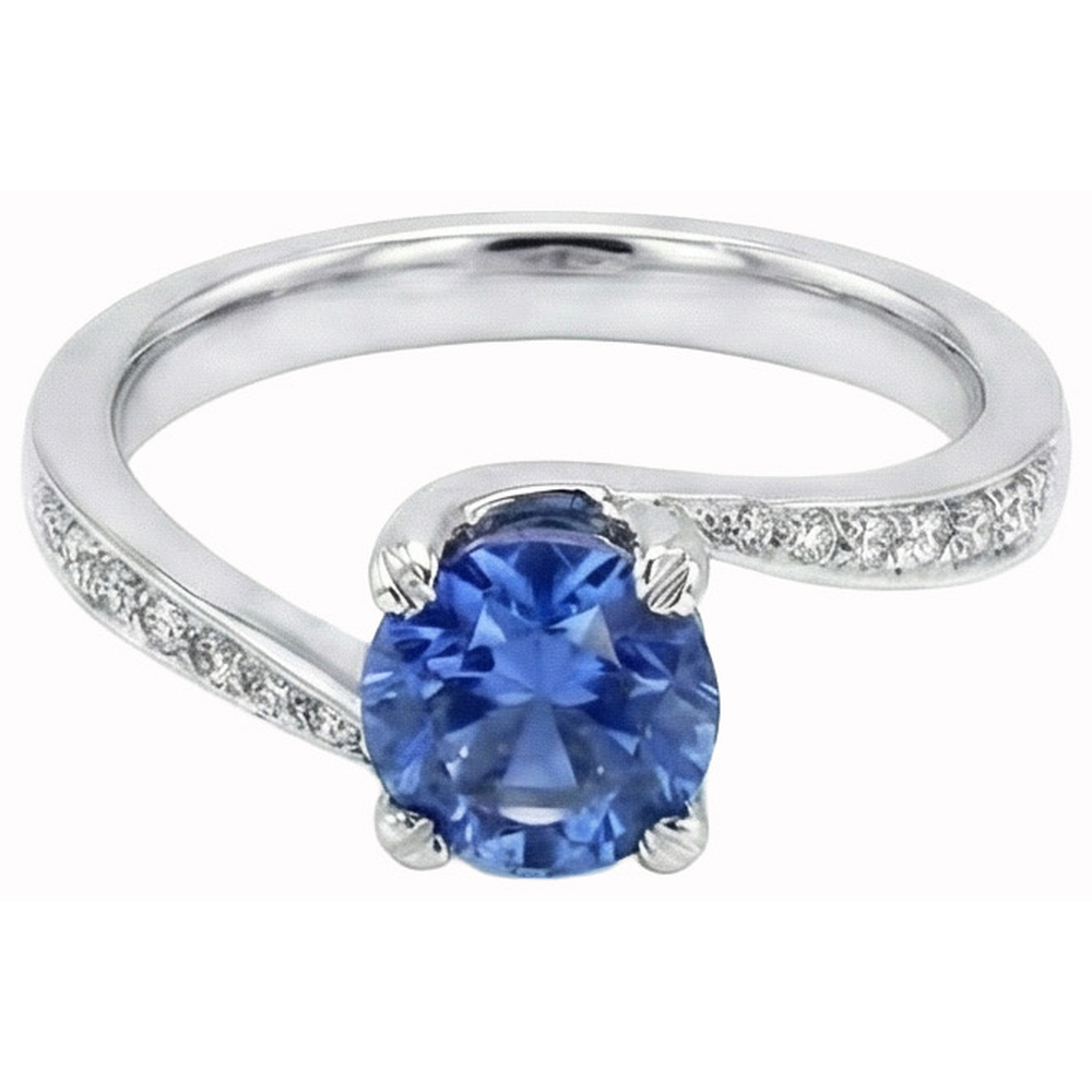 Round Brilliant Cut 2.50 Ct Sri Lanka Sapphire Natural Earth Mined Diamond Ring White Gold