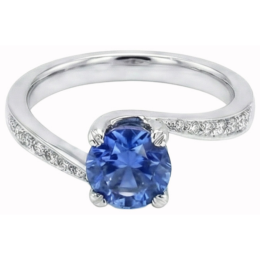 Round Brilliant Cut 2.50 Ct Sri Lanka Sapphire Natural Earth Mined Diamond Ring White Gold
