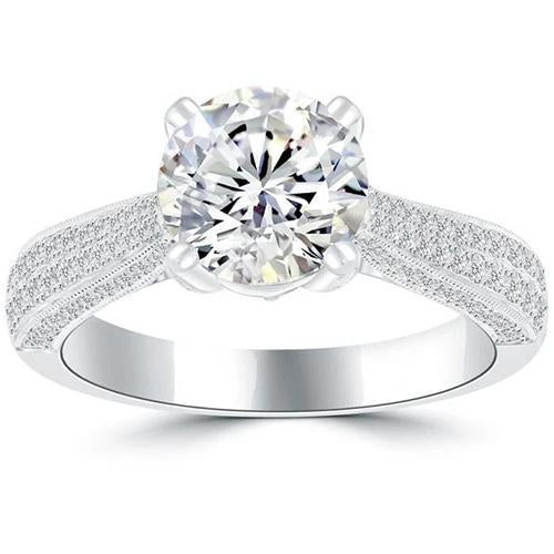 Round Brilliant Cut 4 Carats Genuine Diamond Wedding Ring White Gold 14K