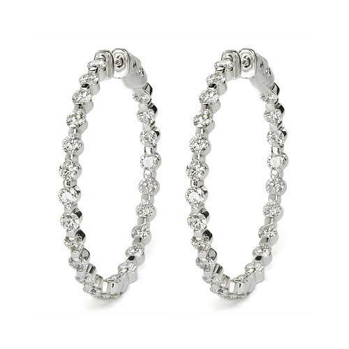 Round Brilliant Cut 4.50 Ct Natural Earth Mined Diamonds Ladies Hoop Earrings 14K Gold