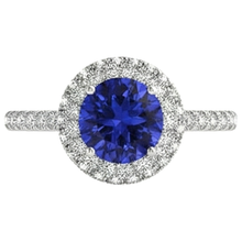 Round Brilliant Cut 6.75 Ct Tanzanite And Natural Earth Mined Diamonds Ring Gold White