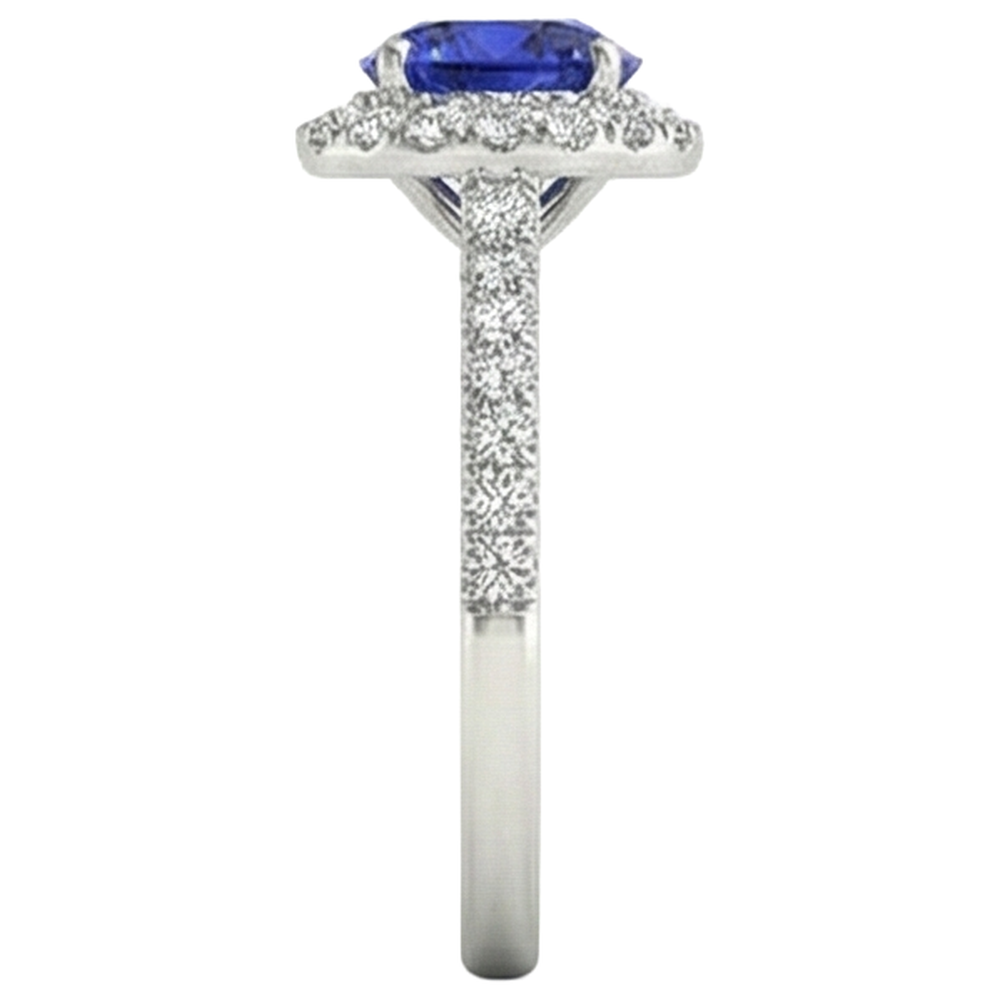 Round Brilliant Cut 6.75 Ct Tanzanite And Natural Earth Mined Diamonds Ring Gold White