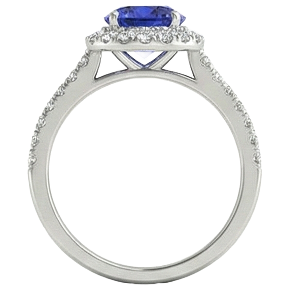 Round Brilliant Cut 6.75 Ct Tanzanite And Natural Earth Mined Diamonds Ring Gold White