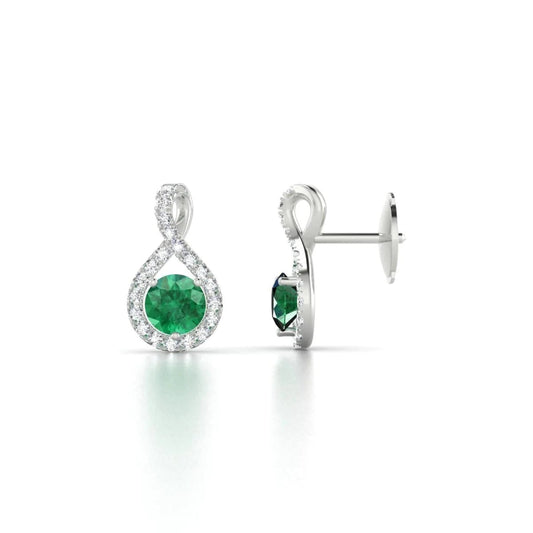 Round Brilliant Cut 6.10 Ct. Green Emerald And Diamonds Drop Earrings