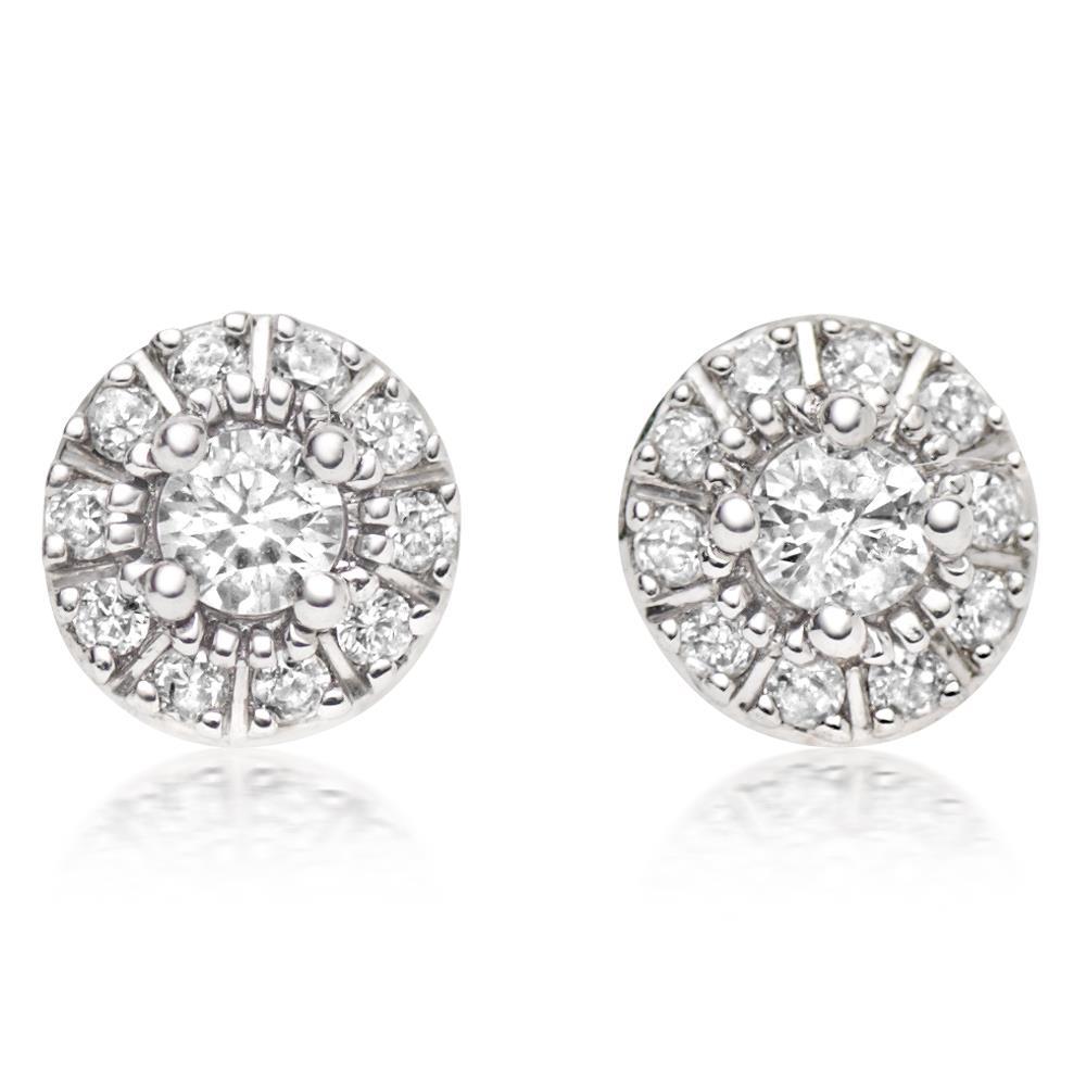 Round Brilliant Cut Halo Real Diamond Stud Earrings 1.70 Ct. White Gold 14K
