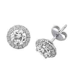 Round Brilliant Cut Halo Real Diamond Stud Earrings 2.80 Ct. White Gold 14K