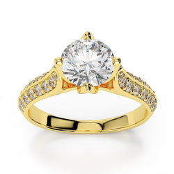 Round Brilliant Cut Natural Diamond Ring 3 Ct Yellow Gold 14K