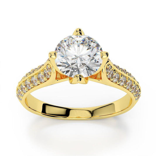 Round Brilliant Cut Natural Diamond Ring 3 Ct Yellow Gold 14K