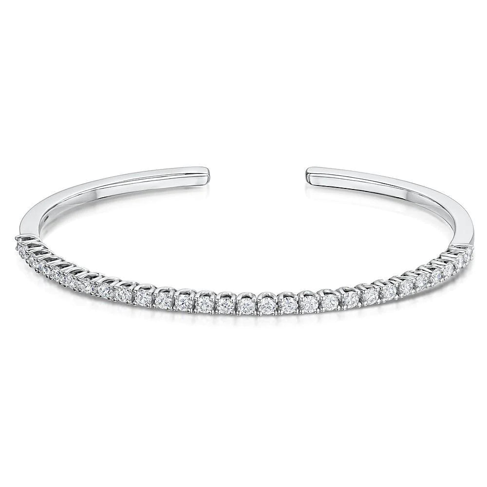 Round Brilliant Cut Real Diamond Cuff Bracelet 7 Carat White Gold 14K