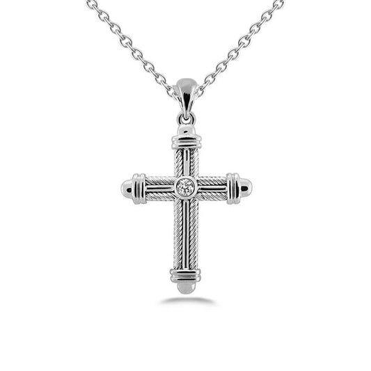 Round Brilliant Cut Real Diamond Pendant Cross Necklace 1.0 Carat WG 14K