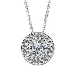 Round Brilliant Cut Real Diamond Pendant Necklace 1.75 Carat White Gold 14K