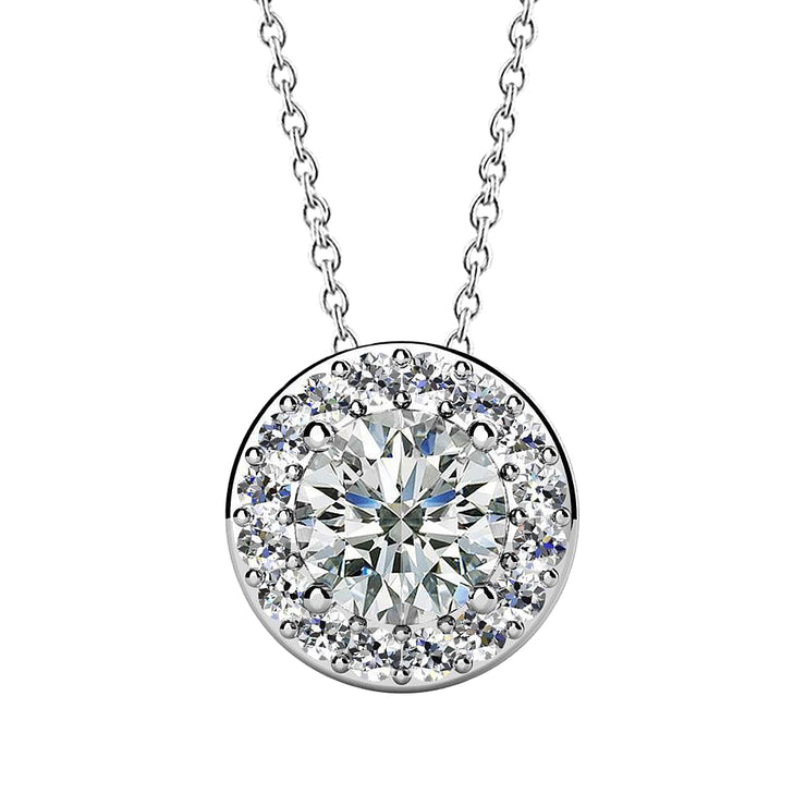 Round Brilliant Cut Real Diamond Pendant Necklace 1.75 Carat White Gold 14K