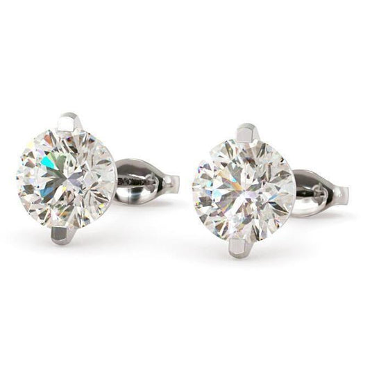 Round Brilliant Cut Real Diamond Stud Earrings 3.50 Carats White Gold 14K