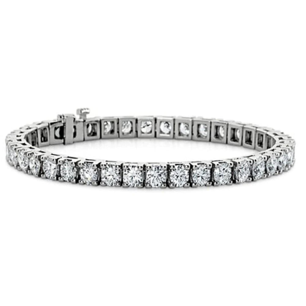 Round Brilliant Cut Real Diamond Tennis Bracelet 10 Carat White Gold 14K