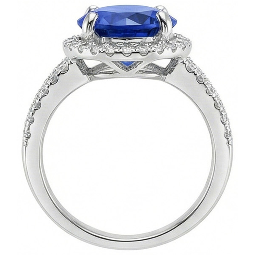 Round Brilliant Cut & Sri Lanka Sapphire 4.15 Ct. Natural Earth Mined DIAMOND ( NOT LAB GROWN ) Ring WG 14K