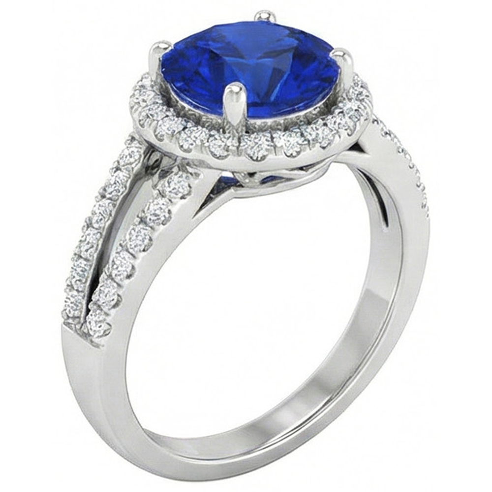 Round Brilliant Cut & Sri Lanka Sapphire 4.15 Ct. Natural Earth Mined DIAMOND ( NOT LAB GROWN ) Ring WG 14K