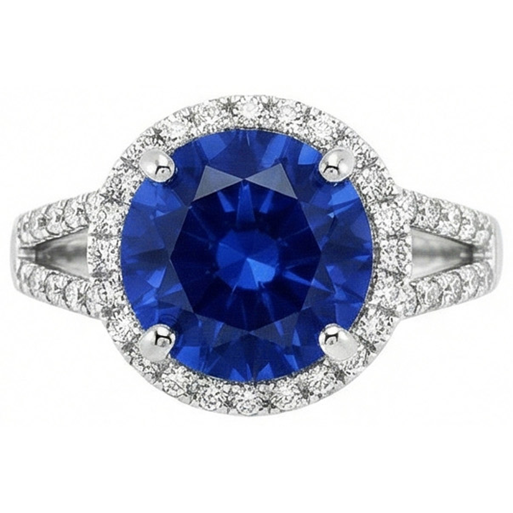 Round Brilliant Cut & Sri Lanka Sapphire 4.15 Ct. Natural Earth Mined DIAMOND ( NOT LAB GROWN ) Ring WG 14K