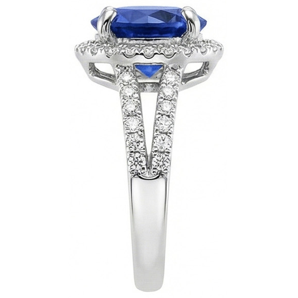 Round Brilliant Cut & Sri Lanka Sapphire 4.15 Ct. Natural Earth Mined DIAMOND ( NOT LAB GROWN ) Ring WG 14K