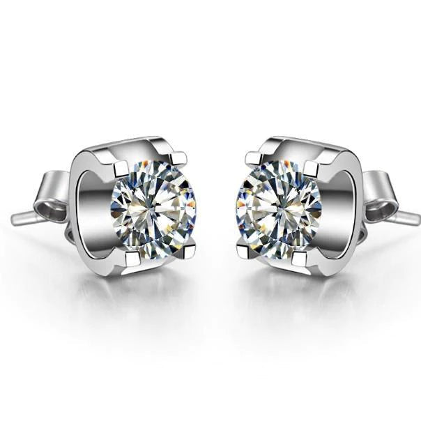 Round Brilliant Real Diamond Stud Earring 1.90 Ct. White Gold Lady Jewelry