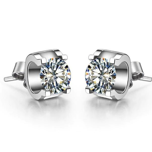 Round Brilliant Real Diamond Stud Earring White Gold Lady Jewelry 1.90 Ct.